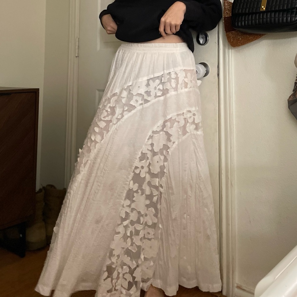 Vintage Cottage Boho Floral Mesh Mix Maxi Skirt Small White - Picture 1 of 4